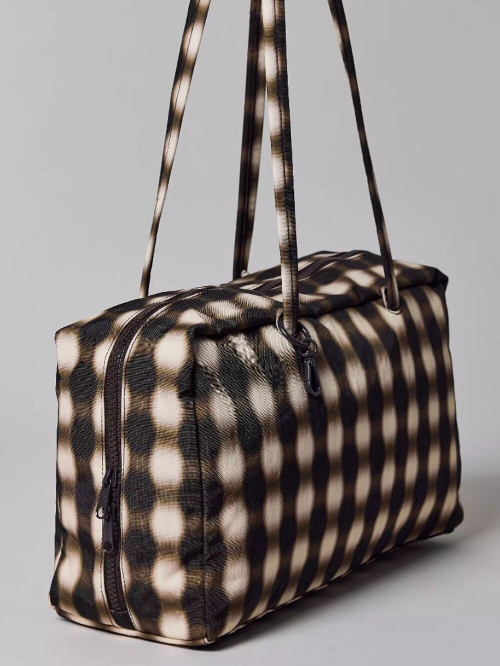 NWT Baggu Medium Nylon Bowler Bag - Blurred Gingham Brown